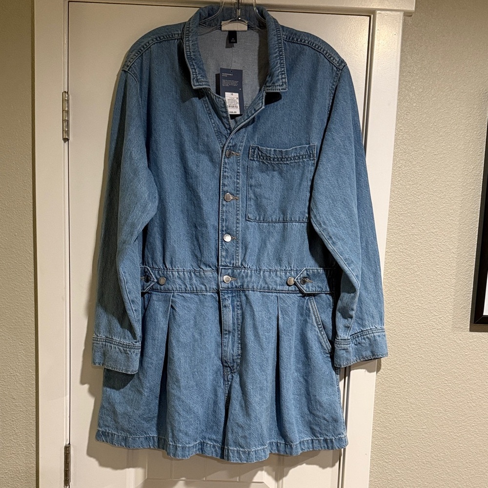 Denim Button-Up One Piece Romper - Picture 1 of 8